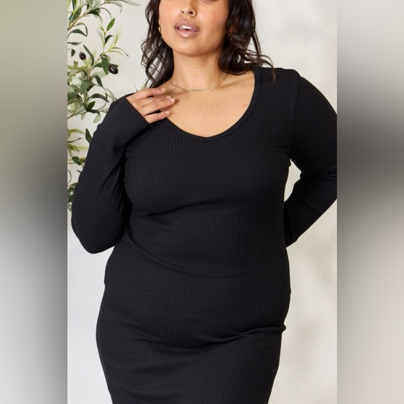 Culture Code Ribbed Long Sleeve Midi Slit Dress - Picture 6 of 13